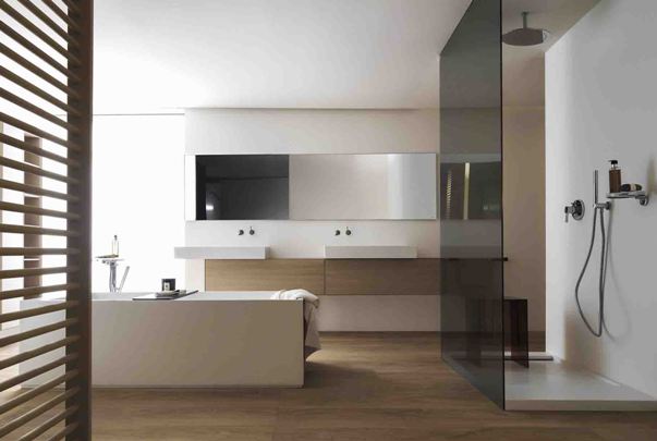 Il render del progetto per la realizzazione di un bagno moderno a Milano.