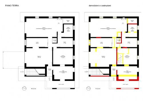 Ristrutturazione villa indipendente. Edificio su due livelli in muratura portante.
PT: revisione interni (95 mq lordi) con spostamento bagno e cucina.
Ampliamento di circa 16 mq.
P1: revisione interni - Foto 1