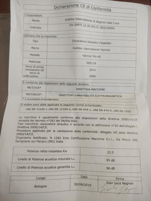 Conformità escavatore: cosa fare?