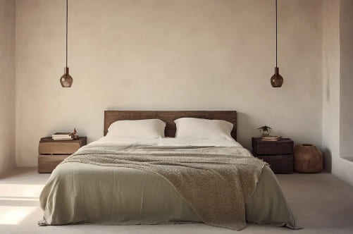 Camera da letto in una casa ristrutturata di Arezzo.