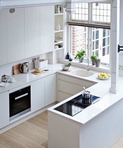 Architetto Novate Milanese. Una cucina bianca con penisola.