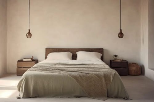 Camera da letto in una casa ristrutturata di Arezzo.