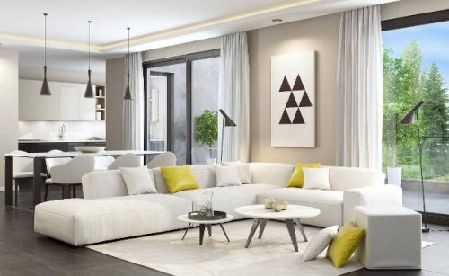 Progettazione interni Abbiategrasso. Render di un salotto.