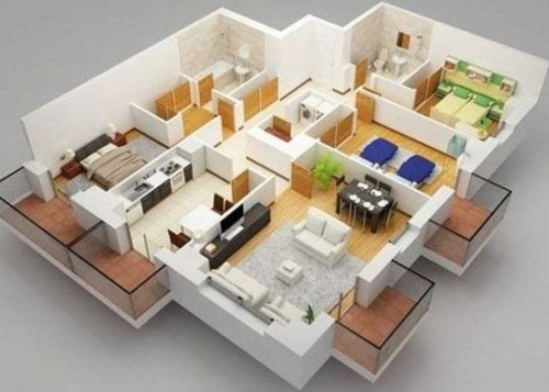 Una planimetria arredata in 3 dimensioni.