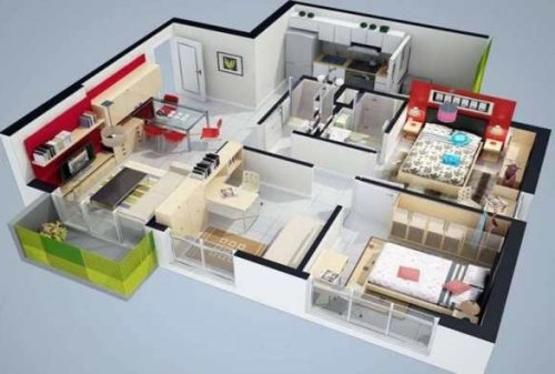 La planimetria arredata di una casa con uno stile minimalista.