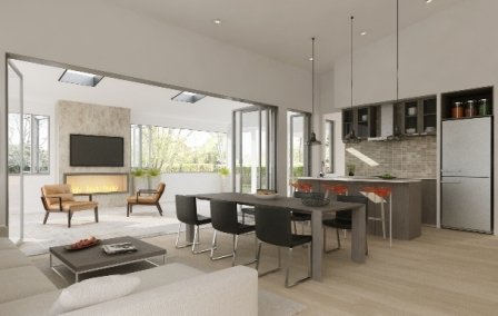 Progettazione interni Corsico. Il render del soggiorno di una villa.