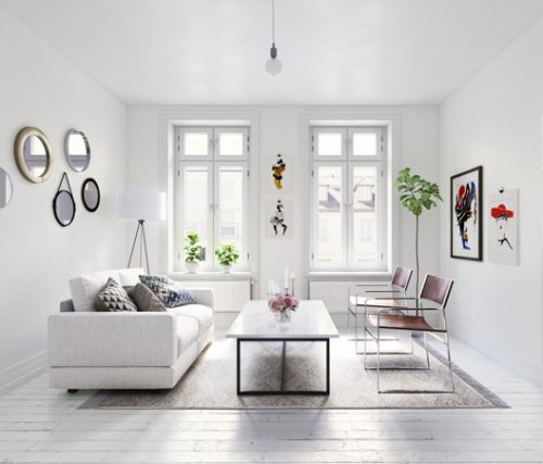 Progettazione interni a Garbagnate Milanese. Render ambiente total white. 