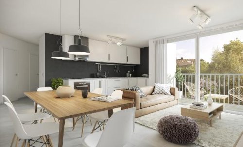 Progettazione interni a Magenta: progetto di zona living con cucina a vista.