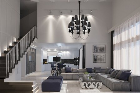 Progettazione d'interni a Paderno Dugnano. Un bellissimo soggiorno completamente grigio.