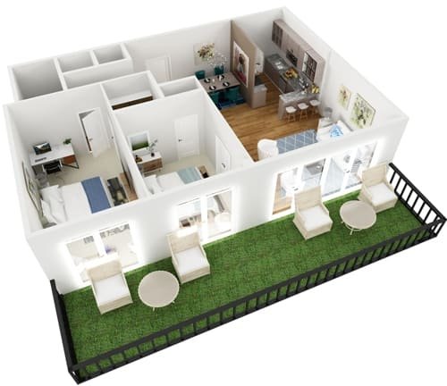 Il render progettuale pert la ristrutturazione di un appartamento a Roma realizzato da un architetto della Capitale.