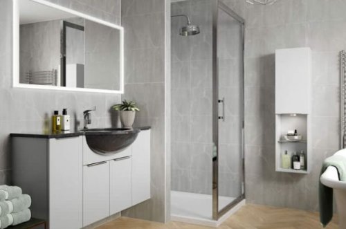 Il render per un bagno modulare a Genova.