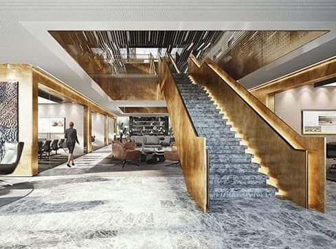 Il render fotorealistico della hall di un albergo