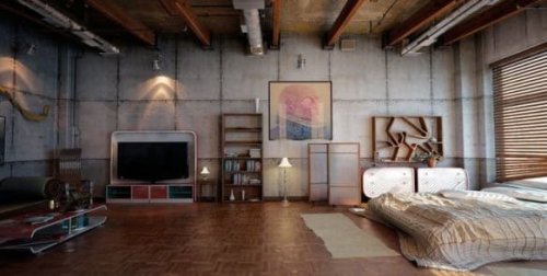 Render fotorealistico degli interni di un appartamento.