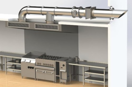 Il render per la realizzazione di un impianto di ventilazione in un ristorante.