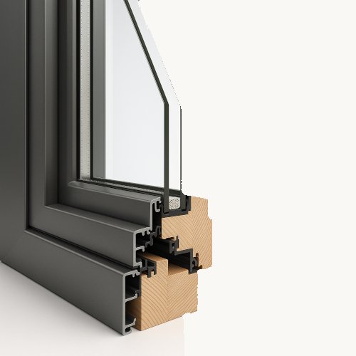 La sezione di un serramento in legno alluminio