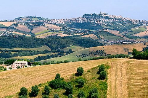 Paesaggio collinare di Fermo tra natura e vista al borgo storico